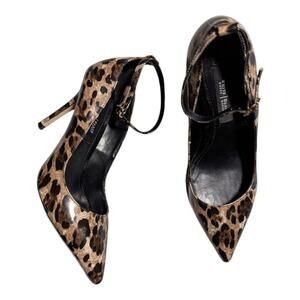 White House Black Market Sienna Leopard Patent Ankle Strap Stiletto Pumps Sz 6